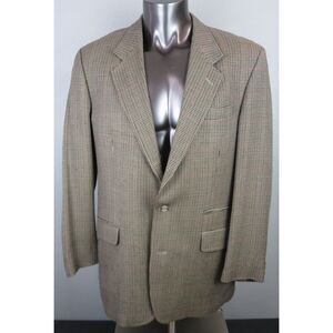 Men Orvis Brown‎ 3 Button Formal Jacket Size 42L Houndstooth Vintage USA Made